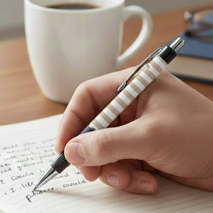 Khaki White Stripe Pen with Name