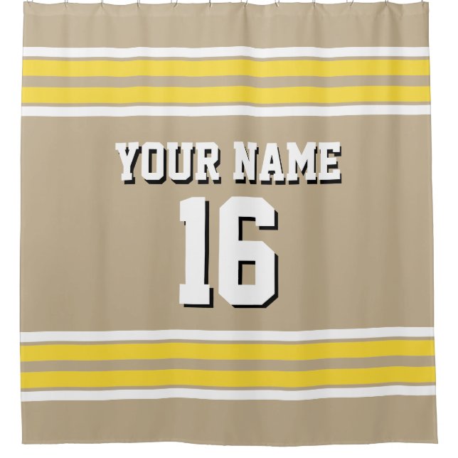Khaki with Yellow White Stripes Sports Jersey Shower Curtain (Front)