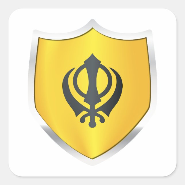 Khalistan Silver Shield Flag Square Sticker (Front)