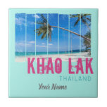 Khao Lak Phang-Nga Thailand Vintage Beach Souvenir Ceramic Tile<br><div class="desc">Khao Lak Phang-Nga Thailand vintage beach panorama and sea perfect for backpackers and Thai Southeast Asia Andaman travelers. Khao Lak souvenir for Thailand,  Similan Island and Phang-Nga vacationers. Souvenirs from Surin and Phuket.
You can easily customise and personlize the design by enter the name you want.</div>