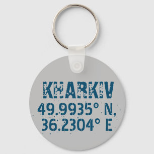 Kharkiv Ukraine Latitude & Longitude Distressed  Key Ring