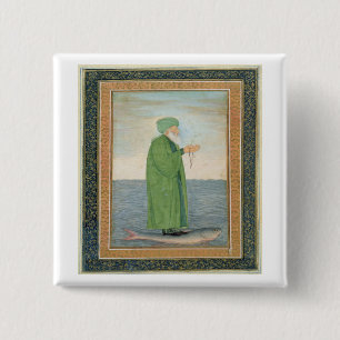 Khawa Khizir Khan riding on a fish, from the Small 15 Cm Square Badge