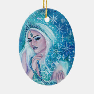 Khione goddess of snow art by Renee Lavoie Holiday Ceramic Ornament