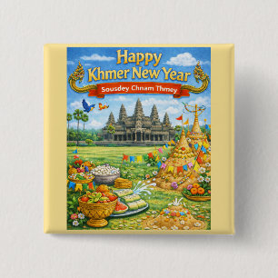 Khmer New Year Celebration-Sousdey Chnam Thmey 15 Cm Square Badge