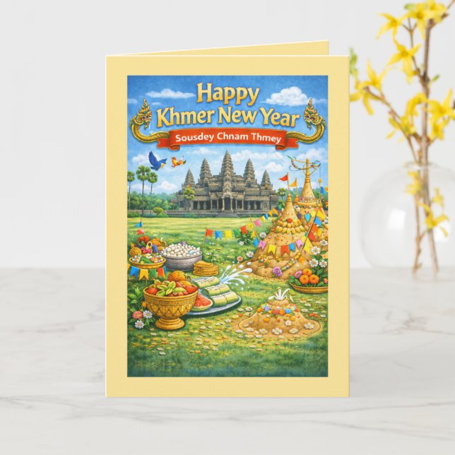  Khmer New Year Celebration-Sousdey Chnam Thmey Card (Yellow Flower)