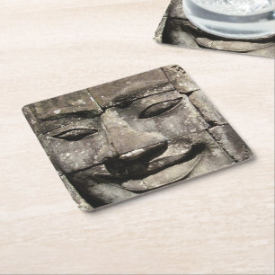 Khmer Stone Face ... Bayon Temple, Cambodia Square Paper Coaster