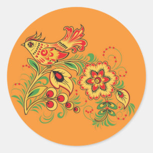 Khokhloma (Hohloma) Russian Art  Workshops Classic Round Sticker