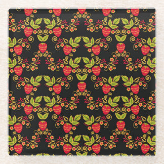 Khokhloma Russian Berries: Traditional Style Glass Coaster