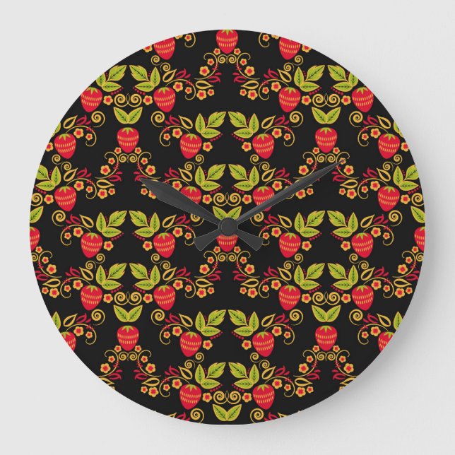 Khokhloma Russian Berries: Traditional Style Large Clock (Front)