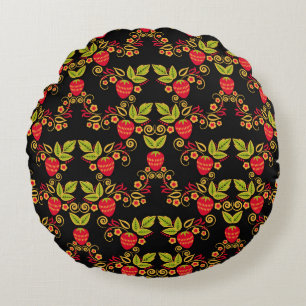 Khokhloma Russian Berries: Traditional Style Round Cushion