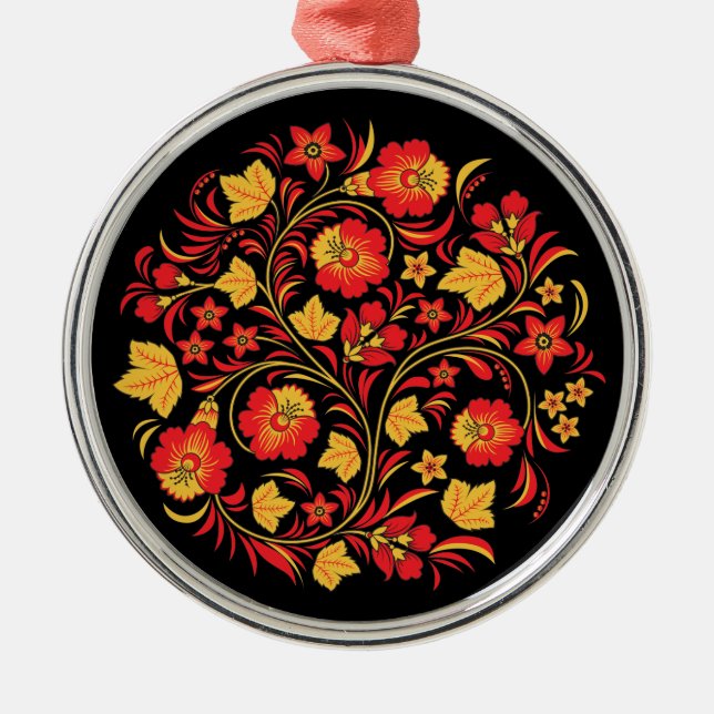 Khokhloma Russian Folk Art Christmas Ornament (Front)