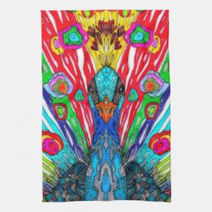 KHS Colourful Watercolor Peacock Kitchen Towel
