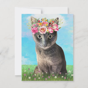 KHS Cute Cat with Floral Crown Greeting Card