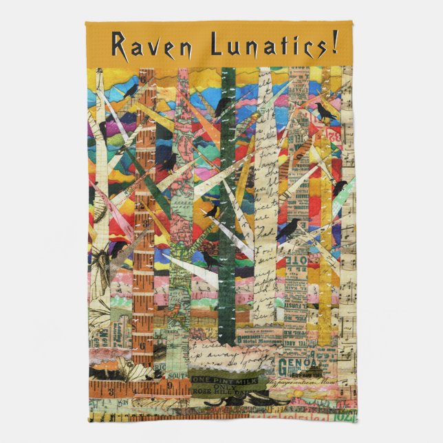 KHS Raven Lunatics Crows and Trees Paper Art   Tea Towel (Vertical)