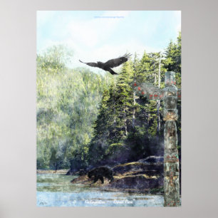 Khutzeymateen Wildlife & Totem Watercolour Art Poster