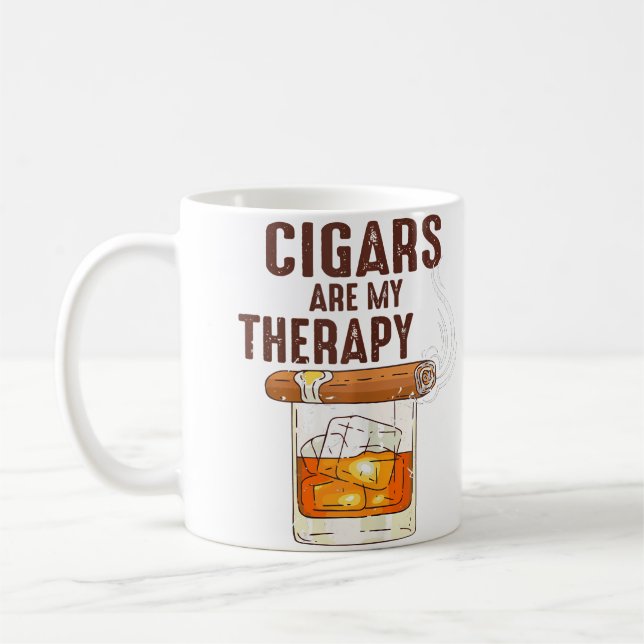 Ki Cigar Smoker Cigars Are My Therapy Bourbon Coffee Mug (Left)