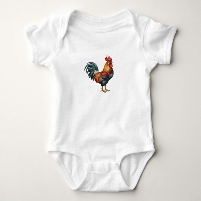 Ki Ki Ri Ki Rooster cute baby one piece bodysuit  (Front)