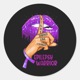 Ki Support Epilepsy Awareness Costume Lips Ribbon  Classic Round Sticker