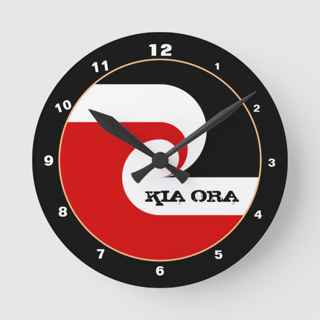 Kia Ora & Maori Flag New Zealand fashion / sports Round Clock (Front)