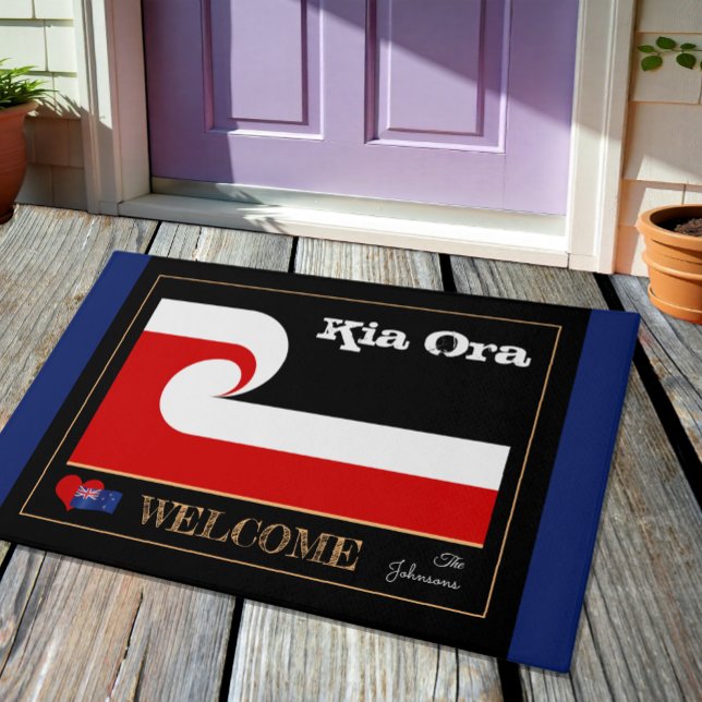 Kia Ora & Maori Wave Flag house mat, rugby NZ /blu Doormat (Creator Uploaded)