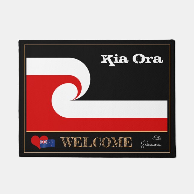 Kia Ora & Maori Wave Flag mat NZ /rugby sports (Front)