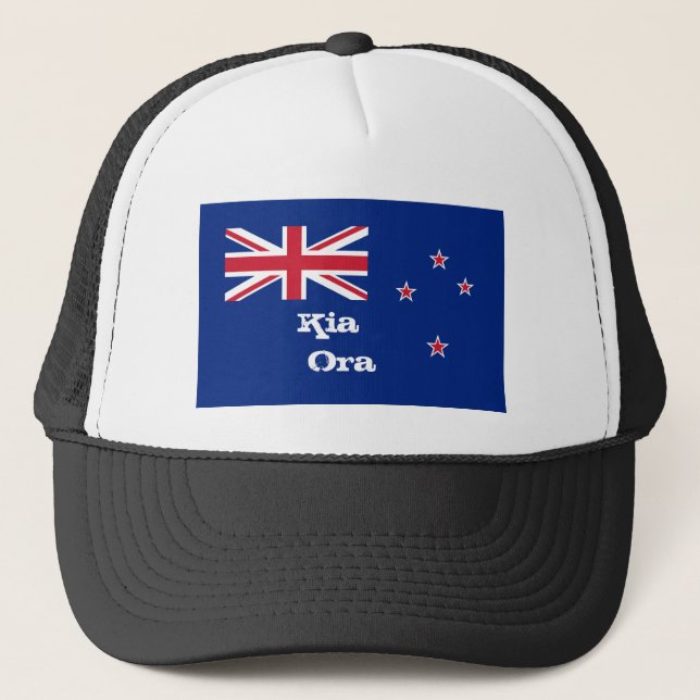 Kia Ora & New Zealand Flag fashion / New Zealand Trucker Hat (Front)