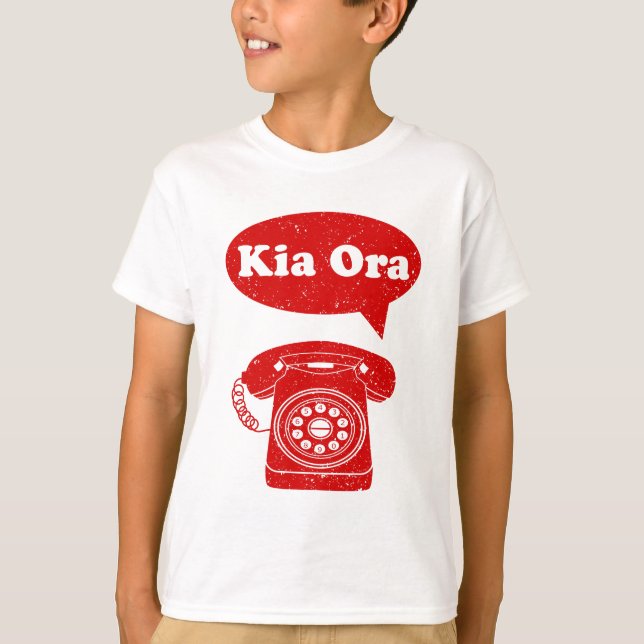 Kia Ora Te Reo Maori Language Retro Telephone T-Shirt (Front)