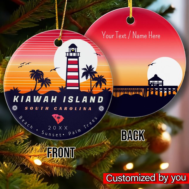Kiawah Island lighthouse SC Retro Sunset Souvenirs Ceramic Ornament (Creator Uploaded)