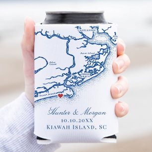 Kiawah Island Map Elegant Navy Blue Wedding Favour Can Cooler