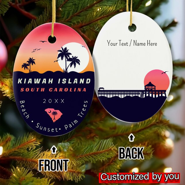 Kiawah Island Pier SC Retro Sunset Souvenirs 80s Ceramic Ornament (Creator Uploaded)