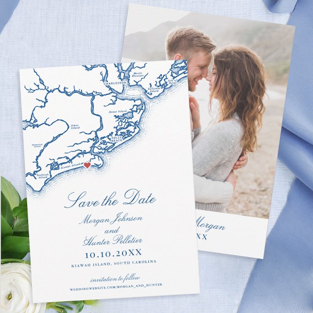 Kiawah Island SC Elegant Navy Blue Wedding Save The Date (Creator Uploaded)