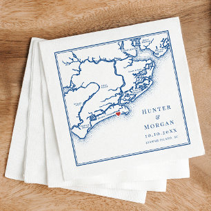 Kiawah Island SC Map Elegant Navy Blue Wedding Napkin