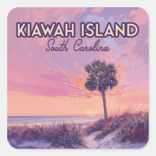 Kiawah Island South Carolina Beach Palm Tree Square Sticker