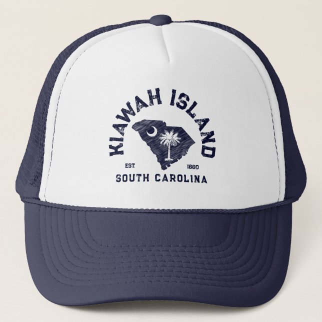 Kiawah Island South Carolina Navy Map Flag Trucker Hat (Front)