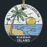 Kiawah Island South Carolina Vintage Ceramic Ornament<br><div class="desc">Kiawah Island Beach hand drawn illustration with mountains and ocean waves in the background. Perfect for anyone who loves to visit Kiawah Island Beach.</div>
