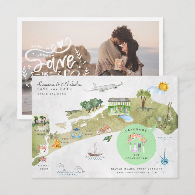 Kiawah Island Wedding Itinerary Map Invitation (Front/Back)