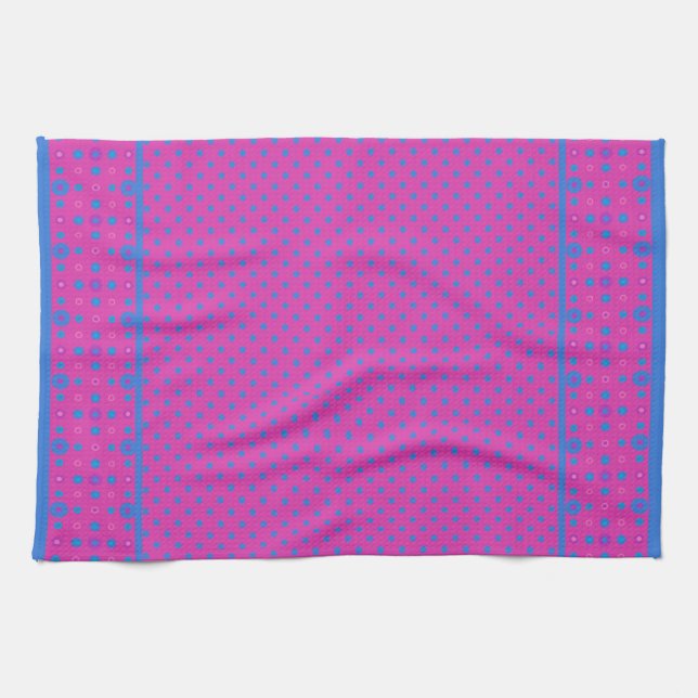 Kichen Towel, Magenta: Bright Blue Dots Tea Towel (Horizontal)