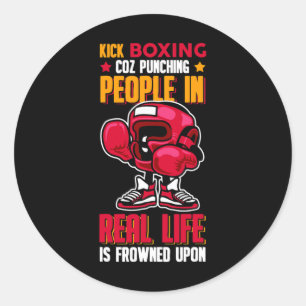 Kick Boxing Punching People Frowned Upon Classic Round Sticker