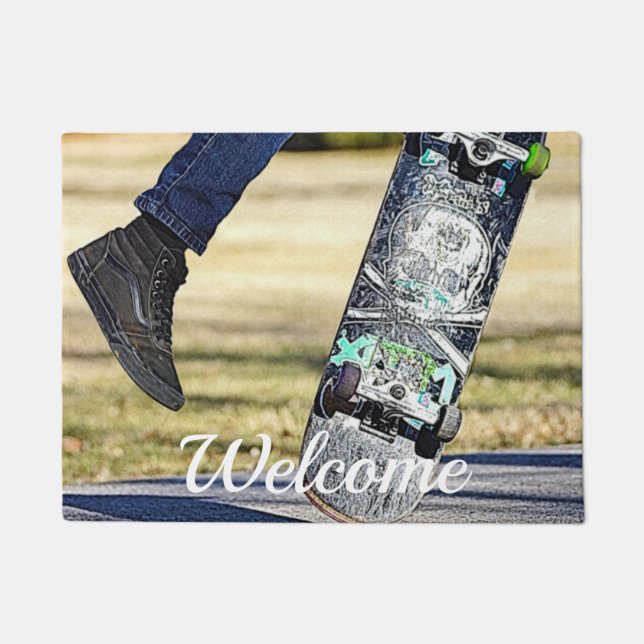 Kick Flip It Painterly Welcome Doormat (Front)