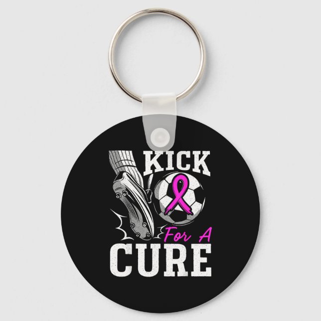Kick For A Breast Cancer Awareness Nk Ribbon Socce Key Ring (Front)