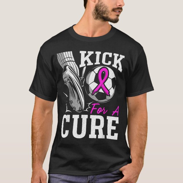 Kick For A Breast Cancer Awareness Nk Ribbon Socce T-Shirt (Front)