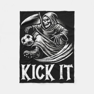 Kick It Grim Reaper Playing Soccer Fleece Blanket
