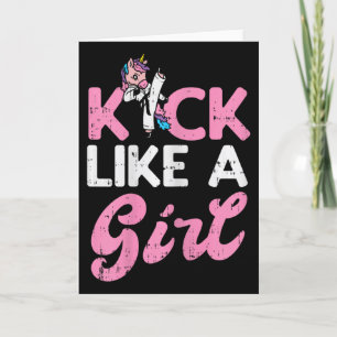 Kick Like Girl Unicorn Karate Taekwondo Martial Ar Card