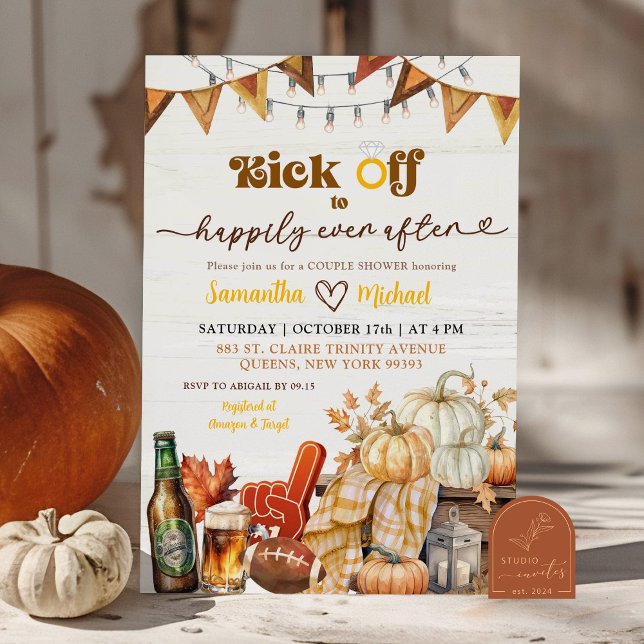 Kick Off Pumpkin Footballs Couples Shower Invitation (Creator Uploaded)
