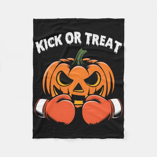 Kick Or Treat Halloween Boxing Funny Pumpkin Glove Fleece Blanket (Front)