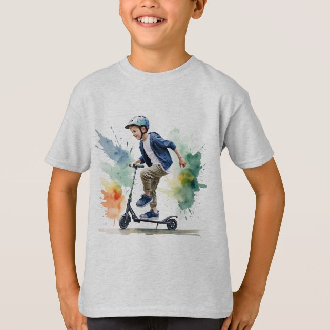 Kick Scooter Fun Watercolor  T-Shirt (Front)