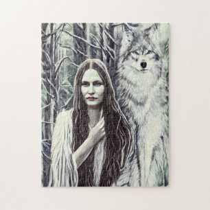 Kickapoo Indian Brujah White Wolf original art  Jigsaw Puzzle