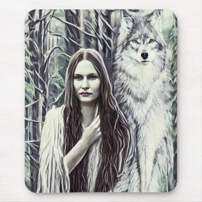 Kickapoo Indian Brujah White Wolf original art  Mouse Pad (Front)
