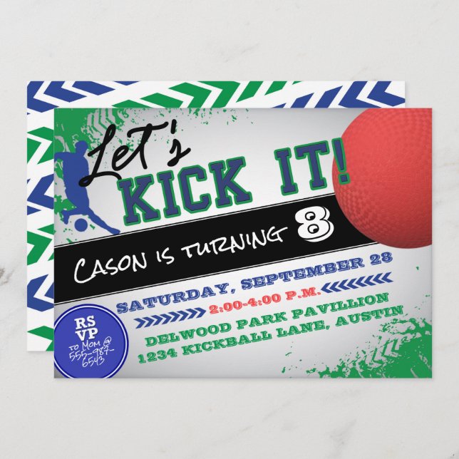 Kickball Boy Sports Birthday Invitation (Front/Back)