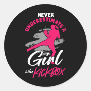Kickboxer Girl Fighter Kickboxing Mma Sports Marti Classic Round Sticker